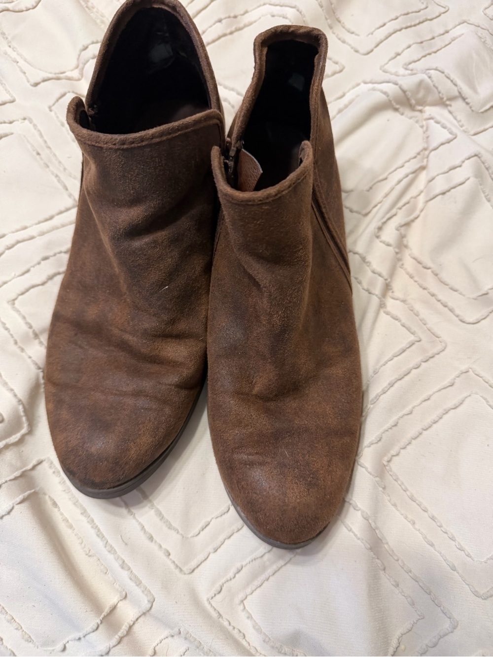 Time and Tru Brown Suede Ankle Booties with Side Zip